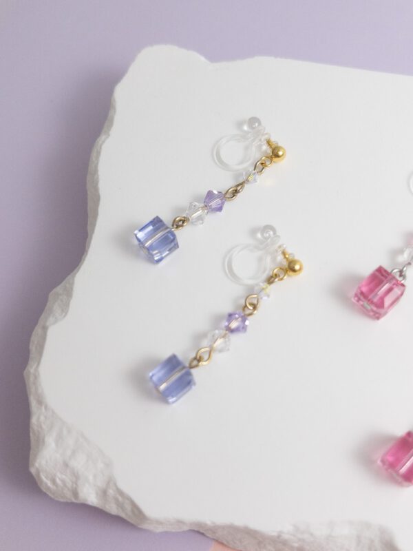 tohu-invisible-clip-on-earrings-crystal-s001l-lavender-cube110 櫻花方糖・無痛耳夾 - 薰衣草紫
