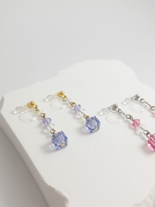 tohu-invisible-clip-on-earrings-crystal-s001l-lavender-cube12 櫻花方糖・無痛耳夾 - 薰衣草紫