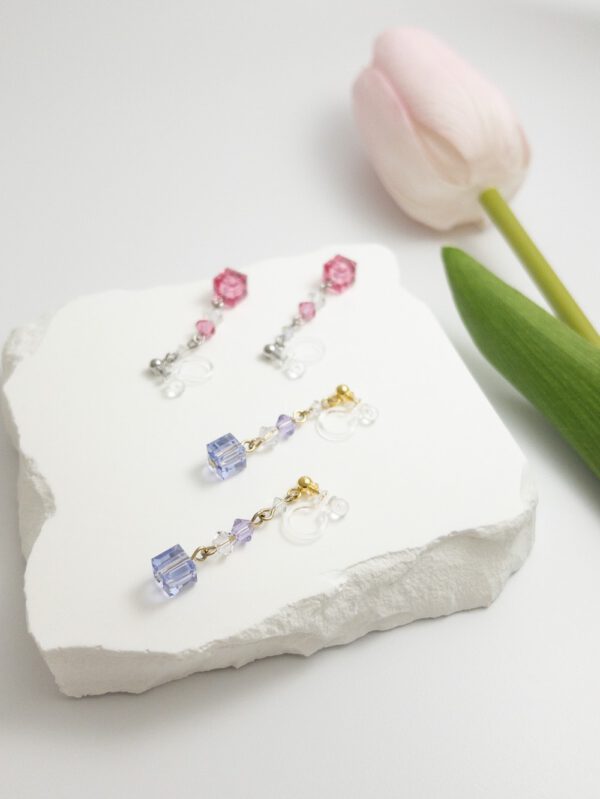 tohu-invisible-clip-on-earrings-crystal-s001l-lavender-cube13 櫻花方糖・無痛耳夾 - 薰衣草紫