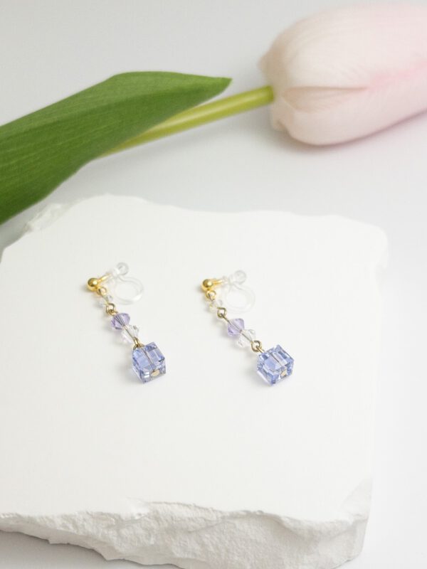 tohu-invisible-clip-on-earrings-crystal-s001l-lavender-cube14 櫻花方糖・無痛耳夾 - 薰衣草紫