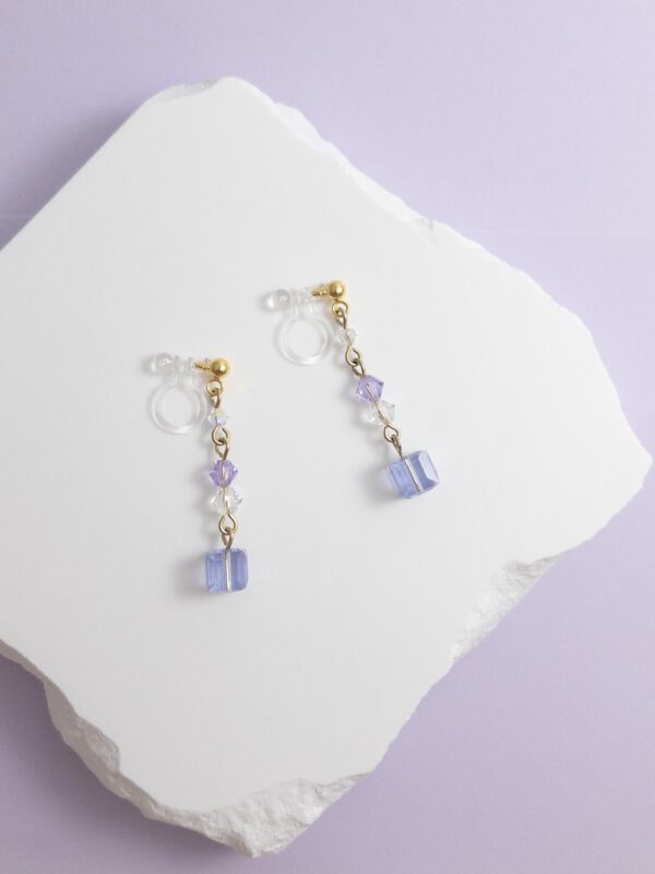 tohu-invisible-clip-on-earrings-crystal-s001l-lavender-cube16 櫻花方糖・無痛耳夾 - 薰衣草紫
