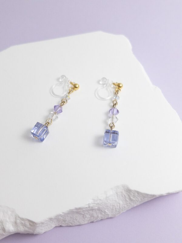 tohu-invisible-clip-on-earrings-crystal-s001l-lavender-cube17 櫻花方糖・無痛耳夾 - 薰衣草紫