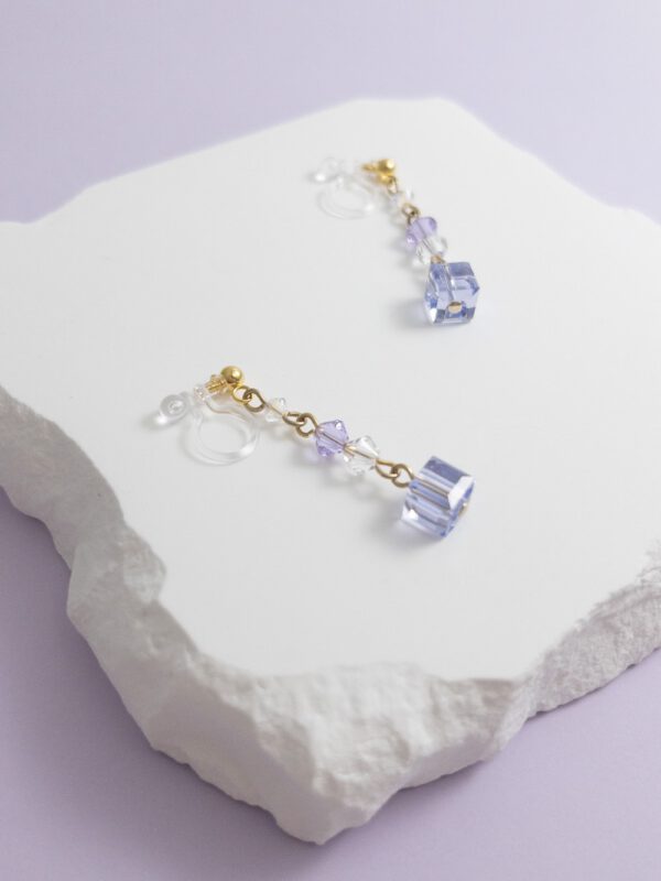 tohu-invisible-clip-on-earrings-crystal-s001l-lavender-cube18 TOHU 薰衣草紫奧地利水晶無痛隠形日式樹脂耳夾香港手作飾品