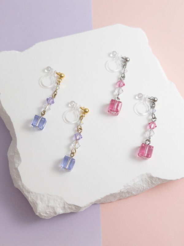 tohu-invisible-clip-on-earrings-crystal-s001l-lavender-cube19 櫻花方糖・無痛耳夾 - 薰衣草紫
