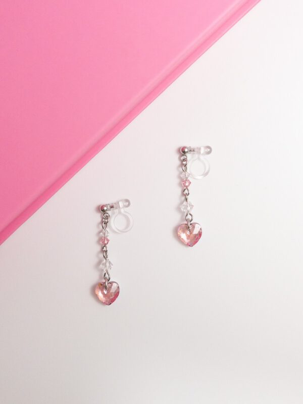 tohu-invisible-clip-on-earrings-crystal-s004p-pink-heart2 粉櫻告白.無痛耳夾