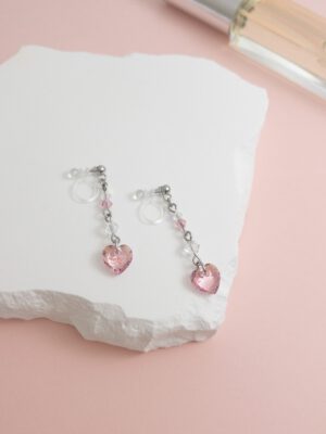 tohu-invisible-clip-on-earrings-crystal-s004p-pink-heart7 粉櫻告白.無痛耳夾